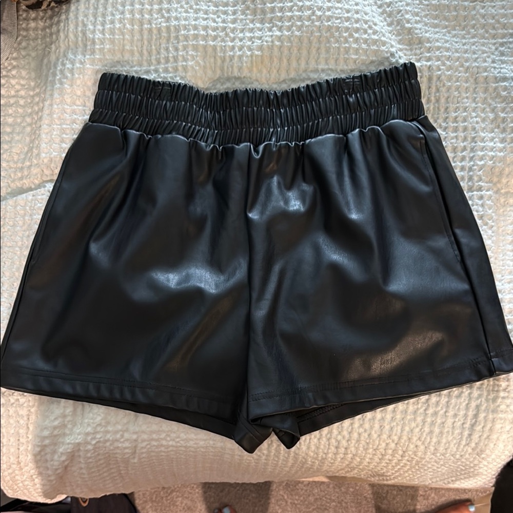 Black Faux Leather Women's Shorts